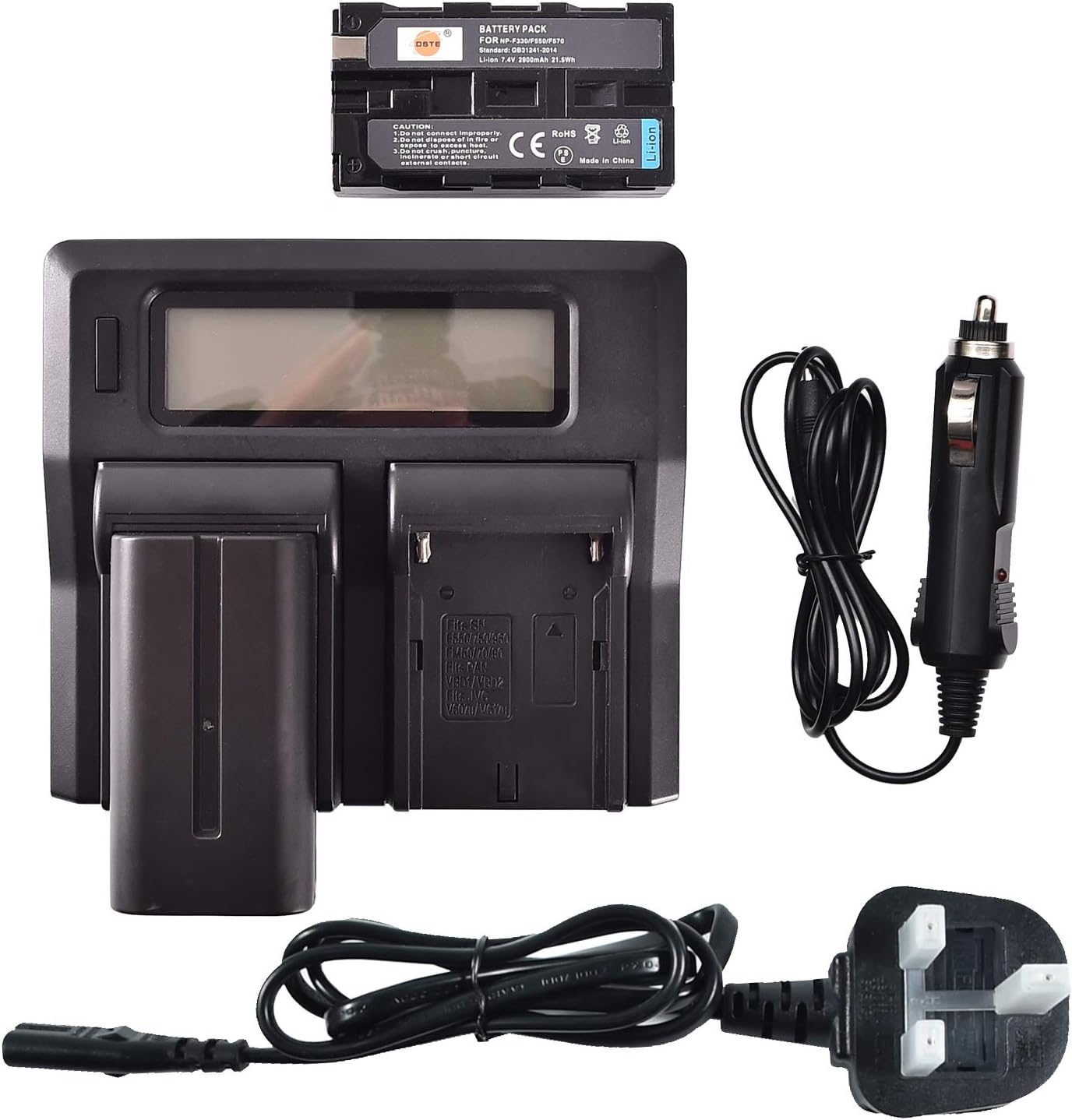 NP-F550 DSTE Replacement Battery (2-Pack) and Rapid LCD Dual Charger Compatible for Sony NP-F330,NP-F530,NP-F570 and Sony CCD-RV100 CCD-RV200 CCD-SC9 CCD-TR1 CCD-TR215 CCD-TR917 Neewer CN-160 Light