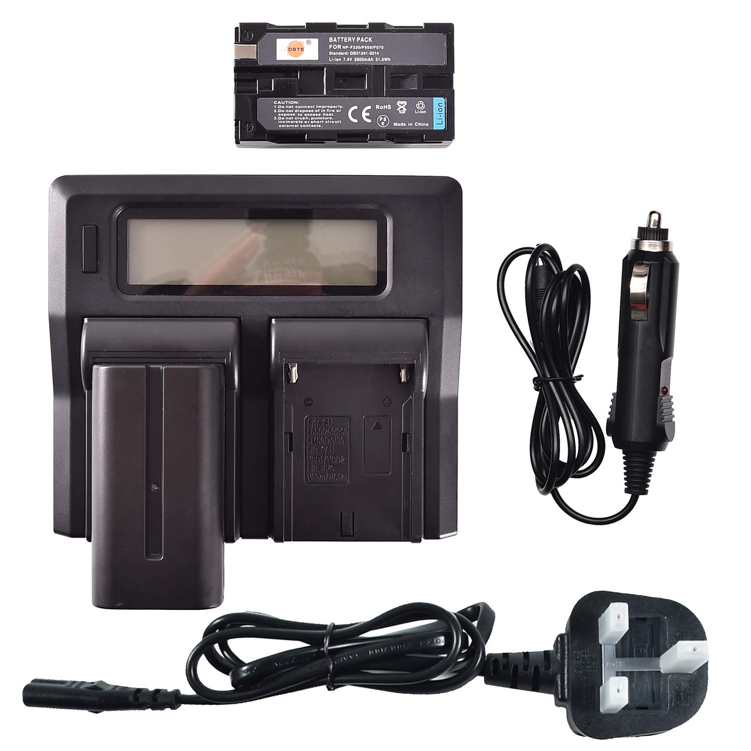 NP-F550 DSTE Replacement Battery (2-Pack) and Rapid LCD Dual Charger Compatible for Sony NP-F330,NP-F530,NP-F570 and Sony CCD-RV100 CCD-RV200 CCD-SC9 CCD-TR1 CCD-TR215 CCD-TR917 Neewer CN-160 Light