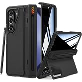 Ruky for Z-Fold-5-Case with Privacy Screen Protector &amp; S Pen Holder, Black | [No Pen] with Hidden Foldable Kickstand and Hinge Protection, Drop Protective Phone Case for Samsung Galaxy Z Fold 5, Black