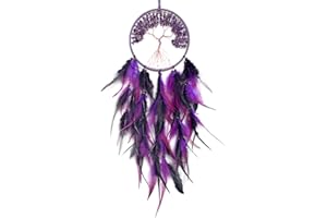 RAGKUU Black and Purple Dream Catcher Wall Decor Crystal Tree of Life Dream Catchers Handmade Feather Dreamcatcher Wall Hangi