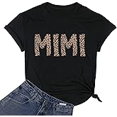 Women Mimi Shirts Funny Leopard Heart Print Graphic Grandma Shirts Granny Gifts Tees Short Sleeve Casual Tops