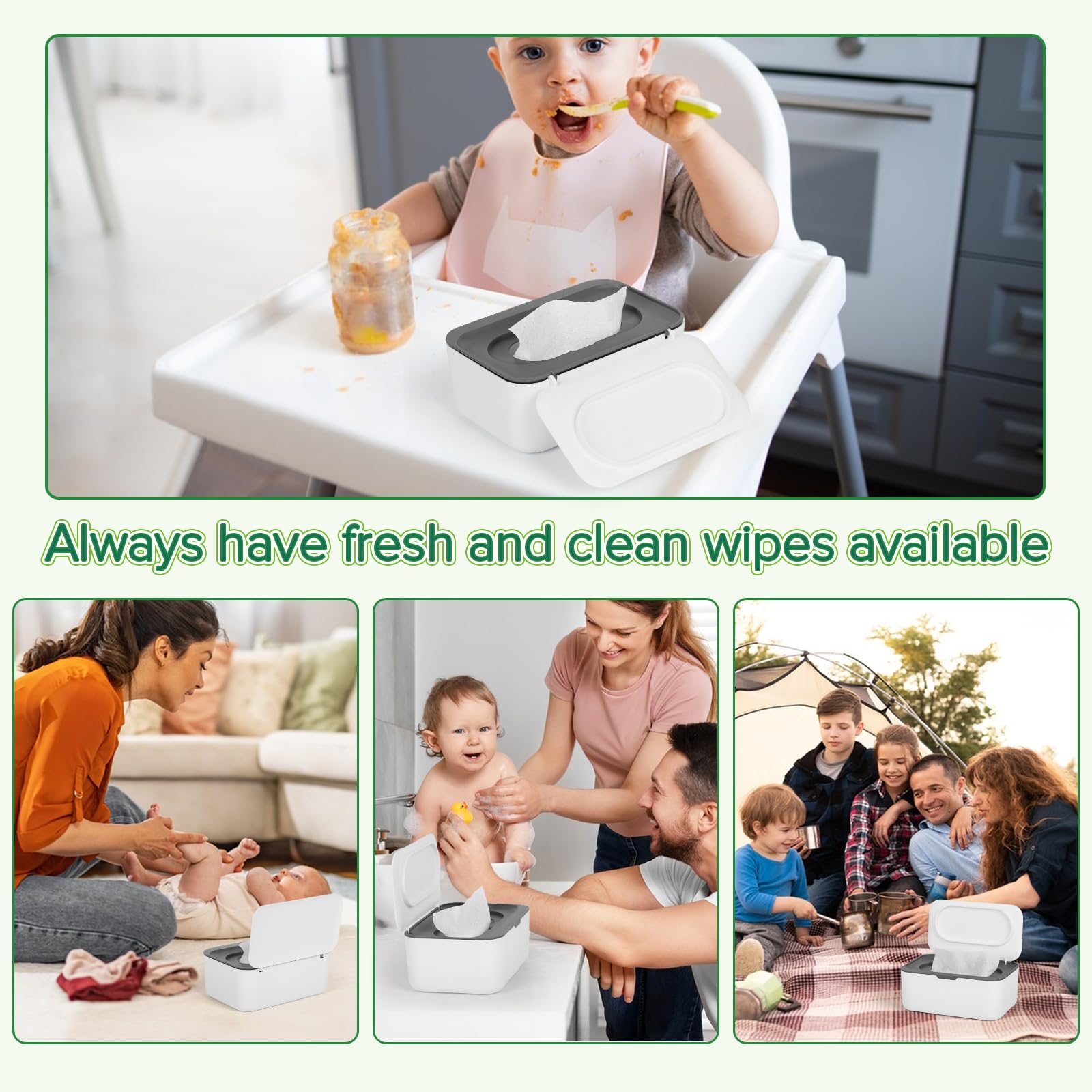 Baby Wipes Dispenser, Wipes Case Baby Wipe Holder Keeps Wipes Fresh, Non-Slip, Easy Open & Close (Gray)