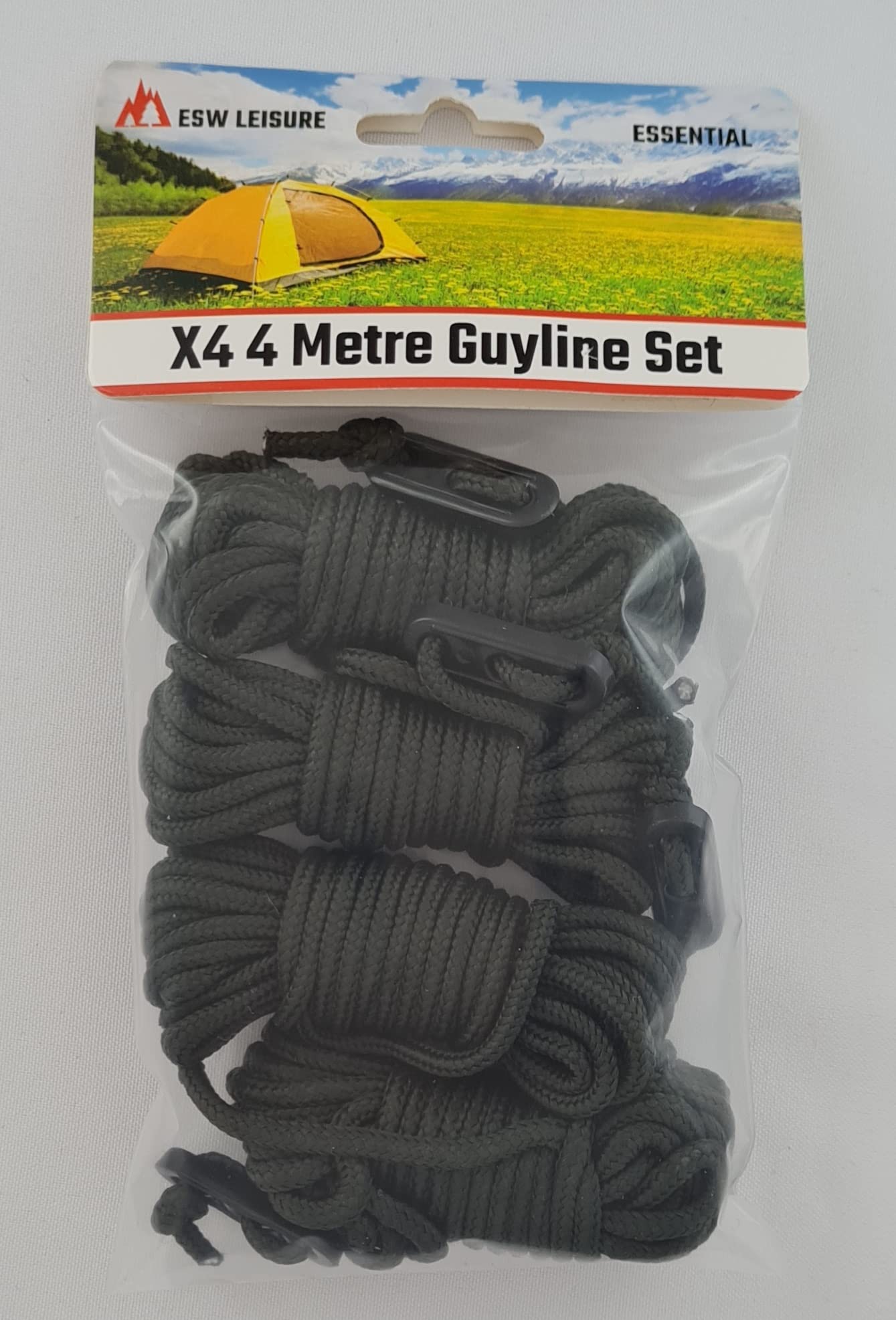 ESW LEISURE Guyline Ropes 4 Pack For Tents Awning Camping Strong Lightweight Paracord Guy Rope With Tensioner Guy Lines Fishing Umbrella Bivvy Caravan Gazebo Tarp (Olive Green, 4 Metre XL 4 Pack)