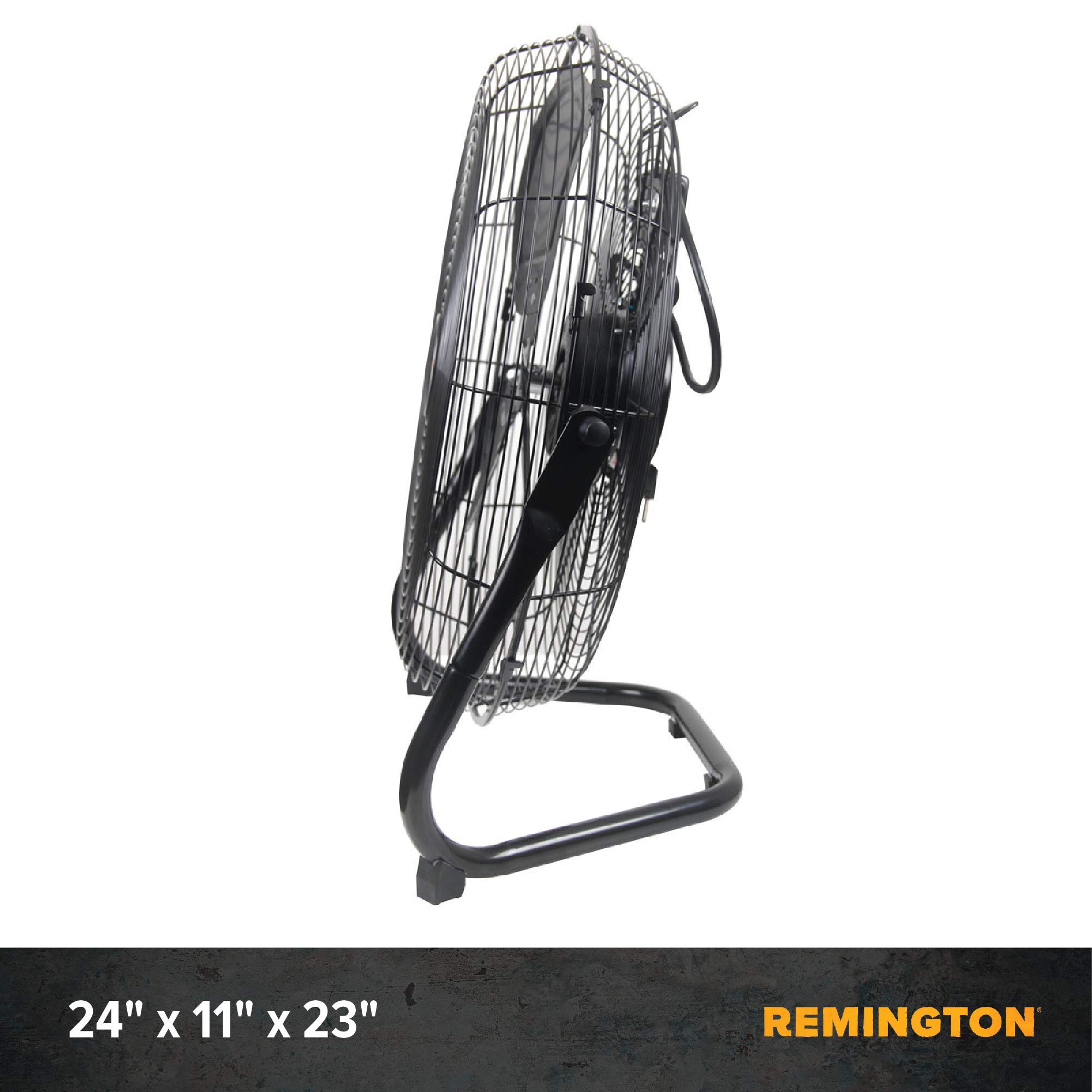 Remington High Velocity Floor Fan, 3 Speed Portable Cooling Unit - Heavy Duty Metal Airflow for Large Shops, Garages, and Warehouses, 20 Inch, Black