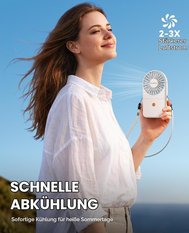 ReFAN Tragbarer Nackenventilator, 1800mAh Akku (bis zu 7 Stunden), Klappbarer Mini Tischventilator, Leicht USB Ventilator 3 Stufen für Büro, Reisen, Pendeln