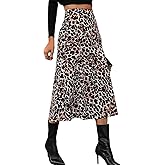 Women's A-Line Skirt High Waist Black Leopard Print Hidden Zipper Casual Office Work Midi Skirs