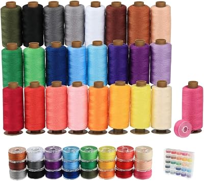 Agoer 50 Pcs Sewing Thread Bobbin Kit 25 Colors 400 Yards Prewound Bobbins