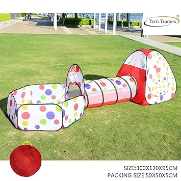 Tech Traders soft play Indoor-Outdoor Play Tunnel and Play Tent Cubby-Tube-Teepee 3 In 1 Playground for Children Baby Kids Toddler Pop Up Ball Play Pit Pool [BALLS NOT INCLUDED]