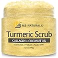Exfoliating Turmeric Scrub and Skin Exfoliator with Collagen and Coconut Oil, Gently Exfoliates Face, Body, Hands, and Feet, Moisturizing Skincare by M3 Naturals