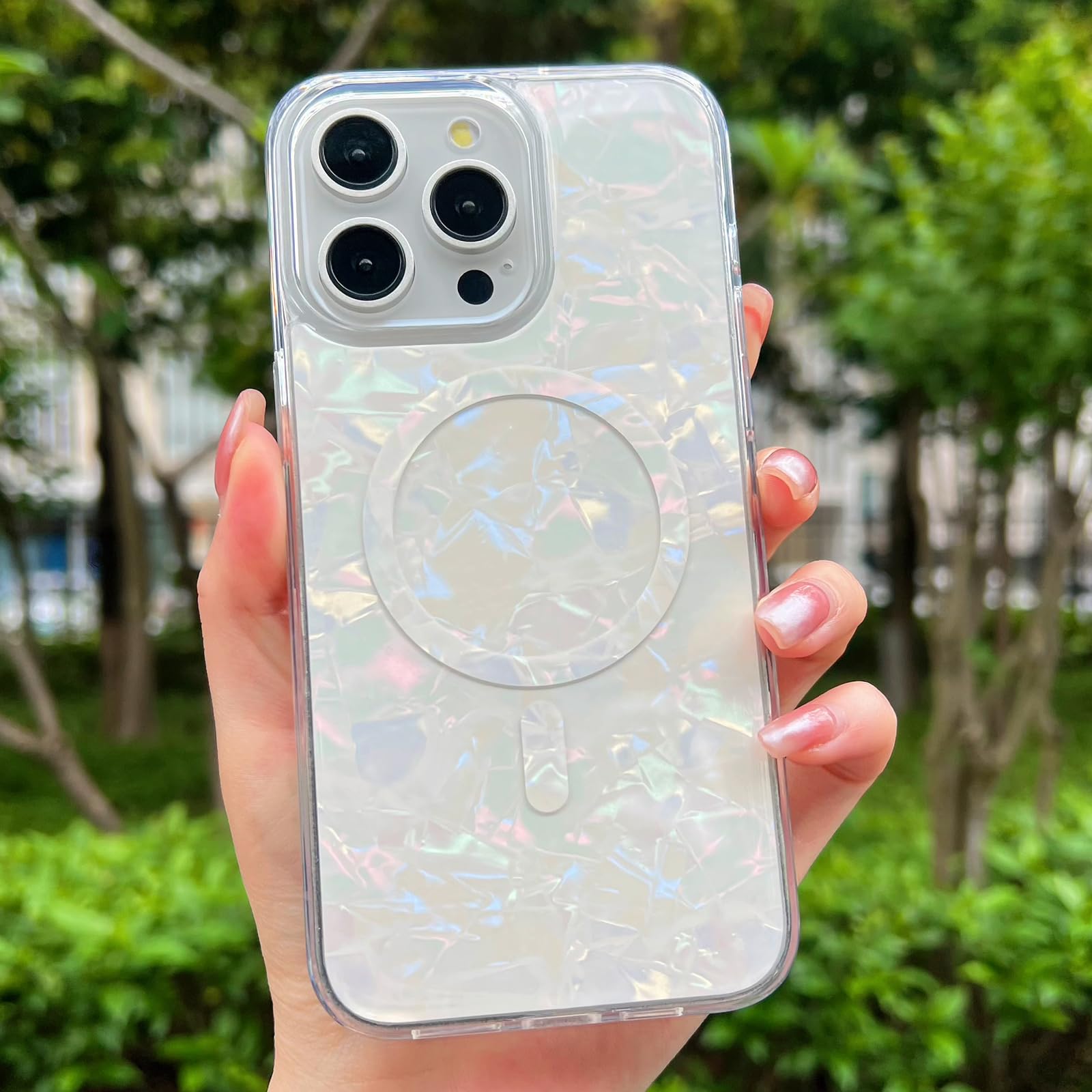 ASONCE Cute Pearl for iPhone 15 Pro Max Case [Compatible with MagSafe] [12FT Drop Protection] Magnetic Women Girls Phone Cover for iPhone 15 Pro Max 6.7" - White