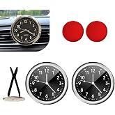 Fiknonk 2 Pack Mini Car Clocks, 1.57 Inch Luminous Analog Dashboard Clock with Adhesive and Car Vent Clips, Alloy Metal Vent Car Watch, Universal for Most Cars, Trucks, SUVs(Black)