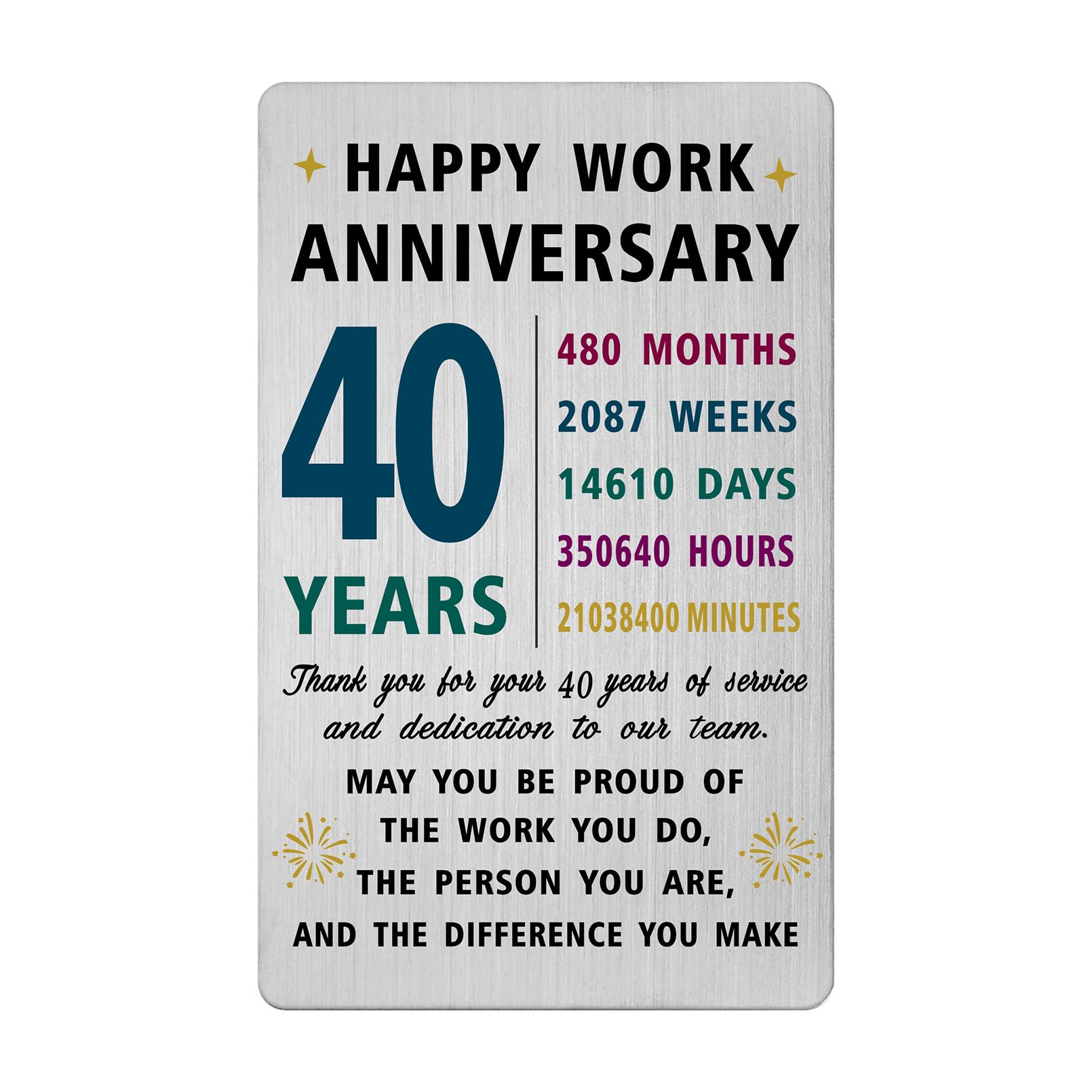 Richesele 40 Years Work Service Card - Thank You 40 Years Work Gifts - Happy 40th Work Anniversary Credit Card Size Keepsake — image 1