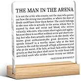 Inspirational Gifts for Men,Motivational Desk Decor,Appreciation Gifts,The Man in the Arena Acryic Sign Thank You Gift for Men Teacher Employee Coworker Friend Desk Table Shelf Decor