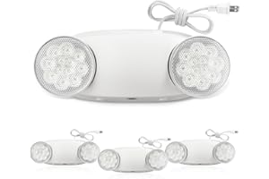 FREELICHT 4 Pack Emergency Lights with Battery Backup, AC 120V, Two Head Adjustable, LED Emergency Lighting Fixture for Business Commercial Use with 4FT Plug in Cord, UL Listed