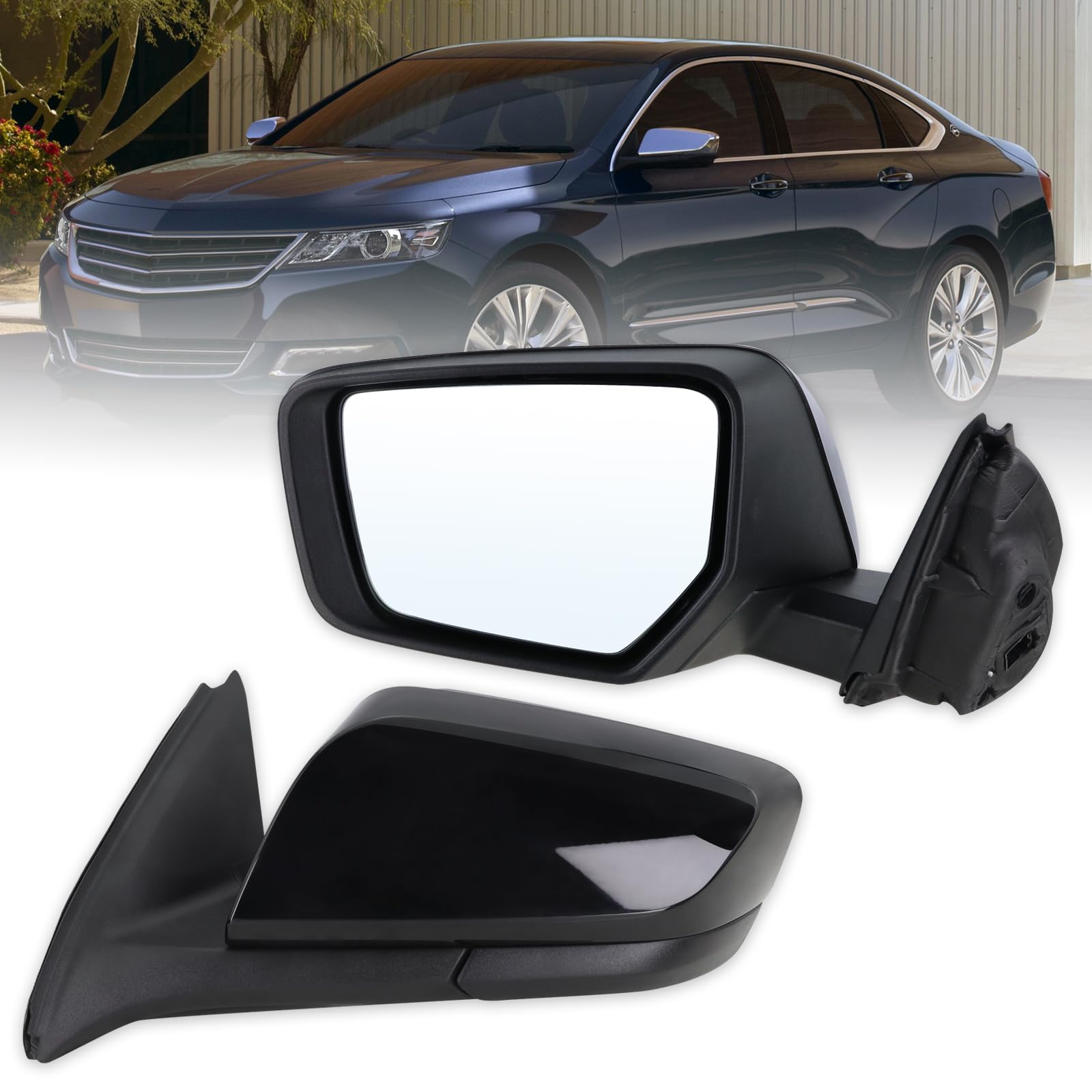 Photo 1 of Lqito Left Driver Side Mirror Compatible With 2014 2015 2016 2017 2018 2019 Chevy Impala With Manual Folding Power Glass Black Replace#22936946(3Pins)