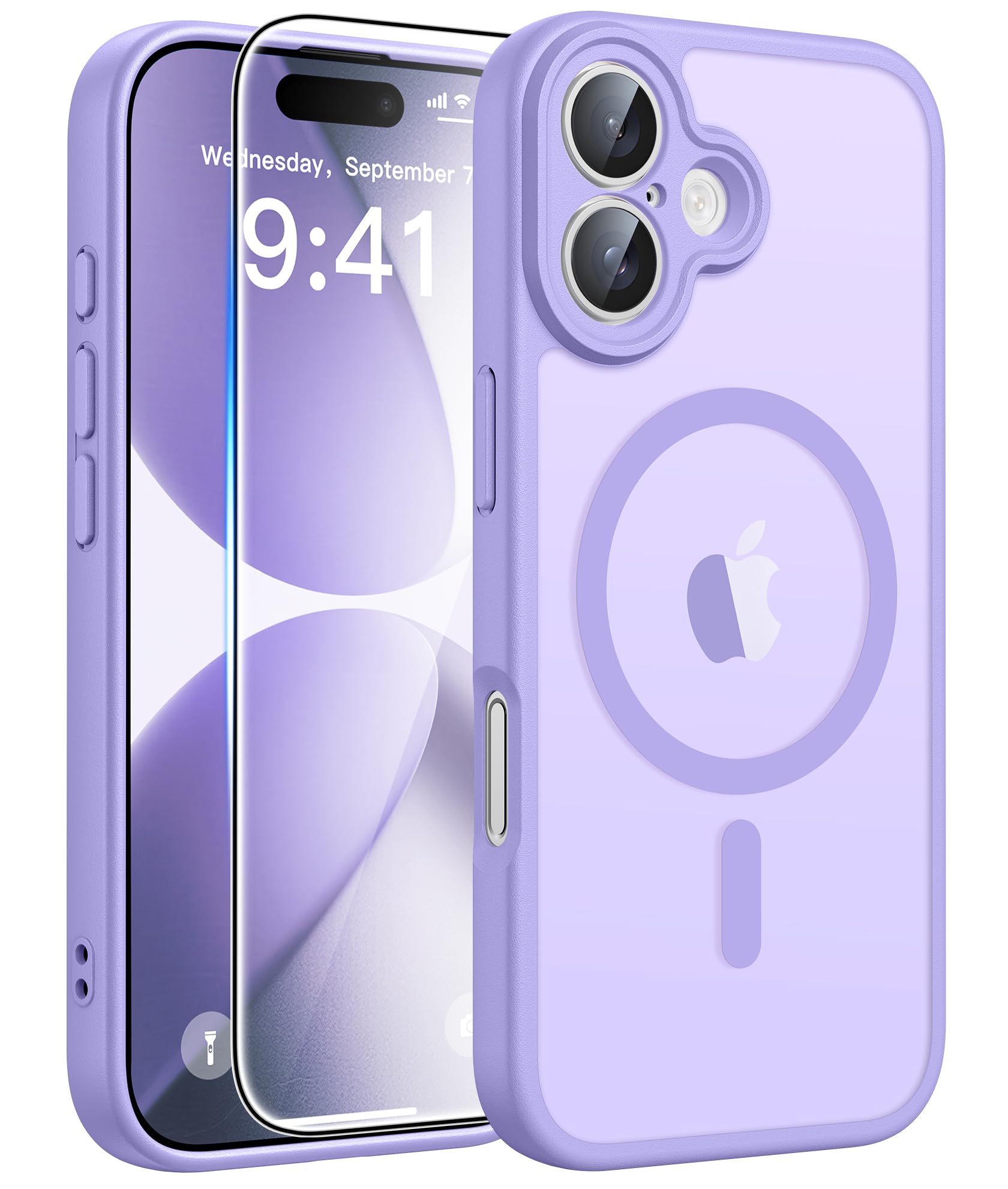 FNTCASE for iPhone 17 Phone Case: Magnetic Translucent Matte [Full Covered Camera Protection] [Screen Protector] Military Grade Shockproof Slim Cover Drop Proof Protective Cases - Light Purple