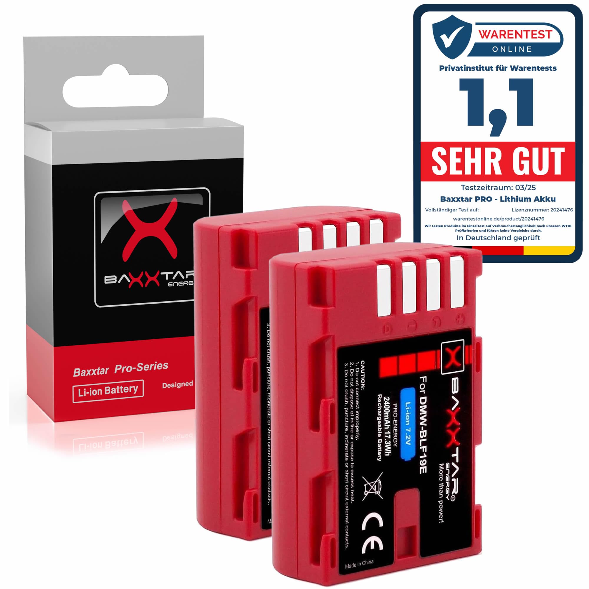 2x BAXXTAR Pro Rechargeable Battery for Panasonic DMW BLF19 E with Info Chip for Panasonic Lumix DC G9 GH5 GH5S DMC GH3 GH4 GH4R Sigma BP 61, etc.