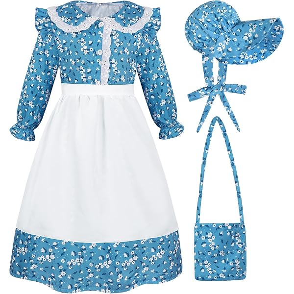Pioneer Girl Costume - Colonial Prairie Dress With Apron & Socks, Kids Pilgrim Outfit For Play Or History Theme - View #6