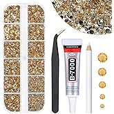 qiipii Champagne Crystal Resin Rhinestones w B7000 Glue for Bedazzling Crafting Flatback Stones 2mm 3mm 4mm 5mm 6mm Diamonds Crystals Gems Charms for Nails Face Eyes Makeup Tumblers Bottles DIY Crafts