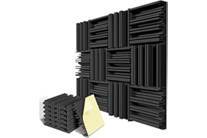 LIGHTDESIRE 12 Pack Self-Adhesive Sound Proof Foam Panels,12 X 12 X 2 inches Acoustic Foam,High Resilience Sound Proofing Padding for Wall,Sound Absorbing Panels Suitable for Home Studios, Offices - Black