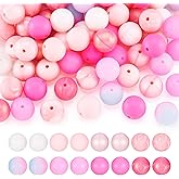 Magibeads 80Pcs Pink Silicone Focal Beads 15mm Round Ball Beads Chunky Kandi Beads Cute Spacer Pen Beads for Women Crafts DIY Beadable Pens Keychain Bracelets Jewelry Making Supplies