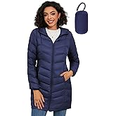 SLOW DOWN Women Lightweight Down Puffer Coat, Women Packable Hooded Mid-Length Winter puffer Jacket