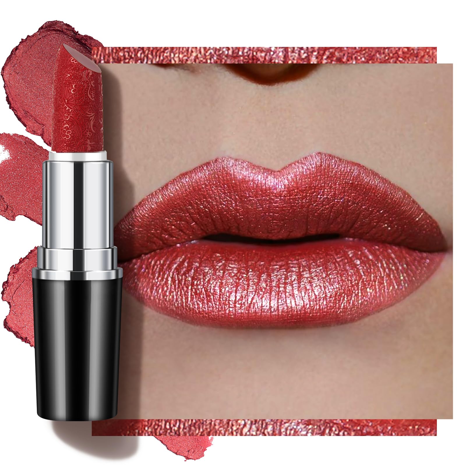 Anglicolor Metallic Glitter Red Lipstick,High Impact Shimmer Lipcolor,Long-Lasting Moisturising,Lightweight Hydrating Creamy Formula Smooth and Non-Sticky,Lipstick For Women(12 CHERRY BOMB, 4g) — image 1