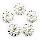 10 Pieces Pearl Rhinestone Buttons, Faux Pearl Snowflake Rhinestones Buttons, Flat Back Rhinestone Pearl Sew on Clothing for DIY Crafts Jewelry Phone