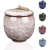 Small Urns for Human Ashes Keepsake, Ceramic Ice Crack Memorial Keepsake Cremation Urns Token Urns Mini Sharing Funeral Urns with Black Premium Box,White