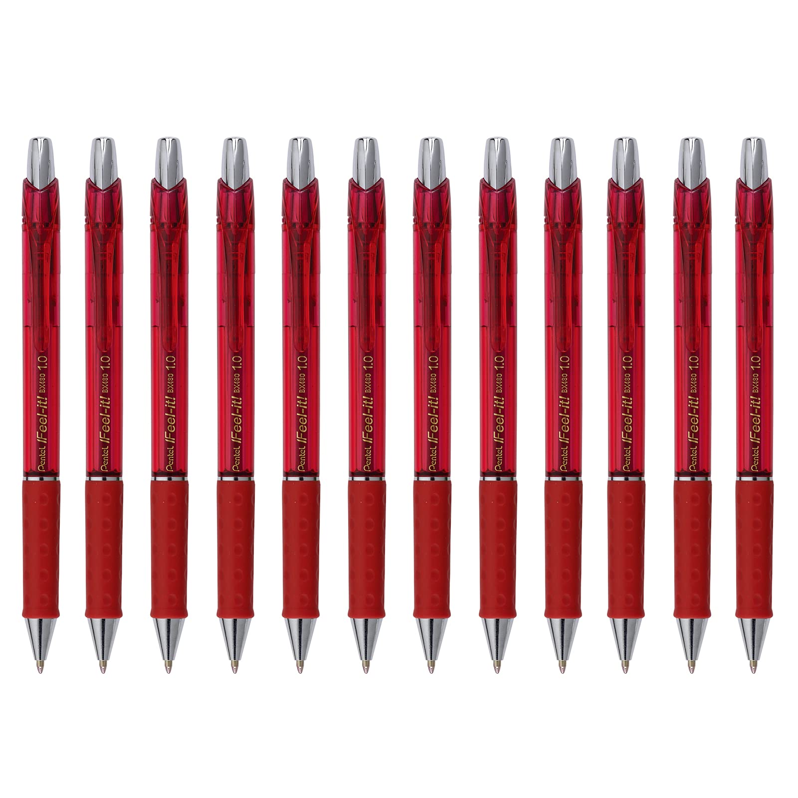 Pentel BX480 0.7 Pen, Pack of 12, Red