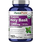 NusaPure USDA Organic Holy Basil Capsules 20:1 Extract, 350 mg Equivalent to 7,000mg | 150 Vegan Caps | Tulsi Holy Basil Leaf Extract | 2.5% Ursolic Acid | Non-GMO