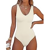 ANRABESS Women’s V Neck Bodysuits Summer Sleeveless Going Out Basic Tank Body Suits Tops 2026 Trendy Vacation Outfits