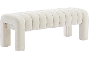 Scingu 43.3" Bedroom Bench, Upholstered Entryway Bench, Modern End of Bed Ottoman with Solid Wood Legs and Adjustable Foot Pegs for Entryway, Dining Room and Living Room (Beige Linen)