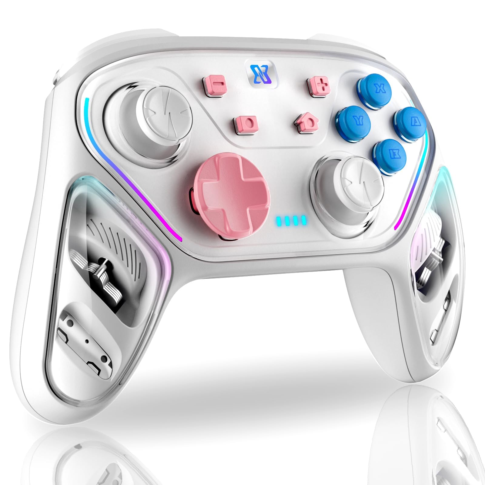 Photo 1 of BINBOK GEMINI Switch Controller - HD Rumble, Hall Effect Joystick, RGB - Wireless Switch Pro Controller for Switch/Switch Lite/Switch OLED, Remote Gamepad with Macro/Turbo/Motion Control (White)
