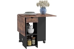 HOMCOM Folding Dining Table with Drawer and Storage Shelves, Space Saving Drop Leaf Table for Kitchen, Dining Room, Living Ro
