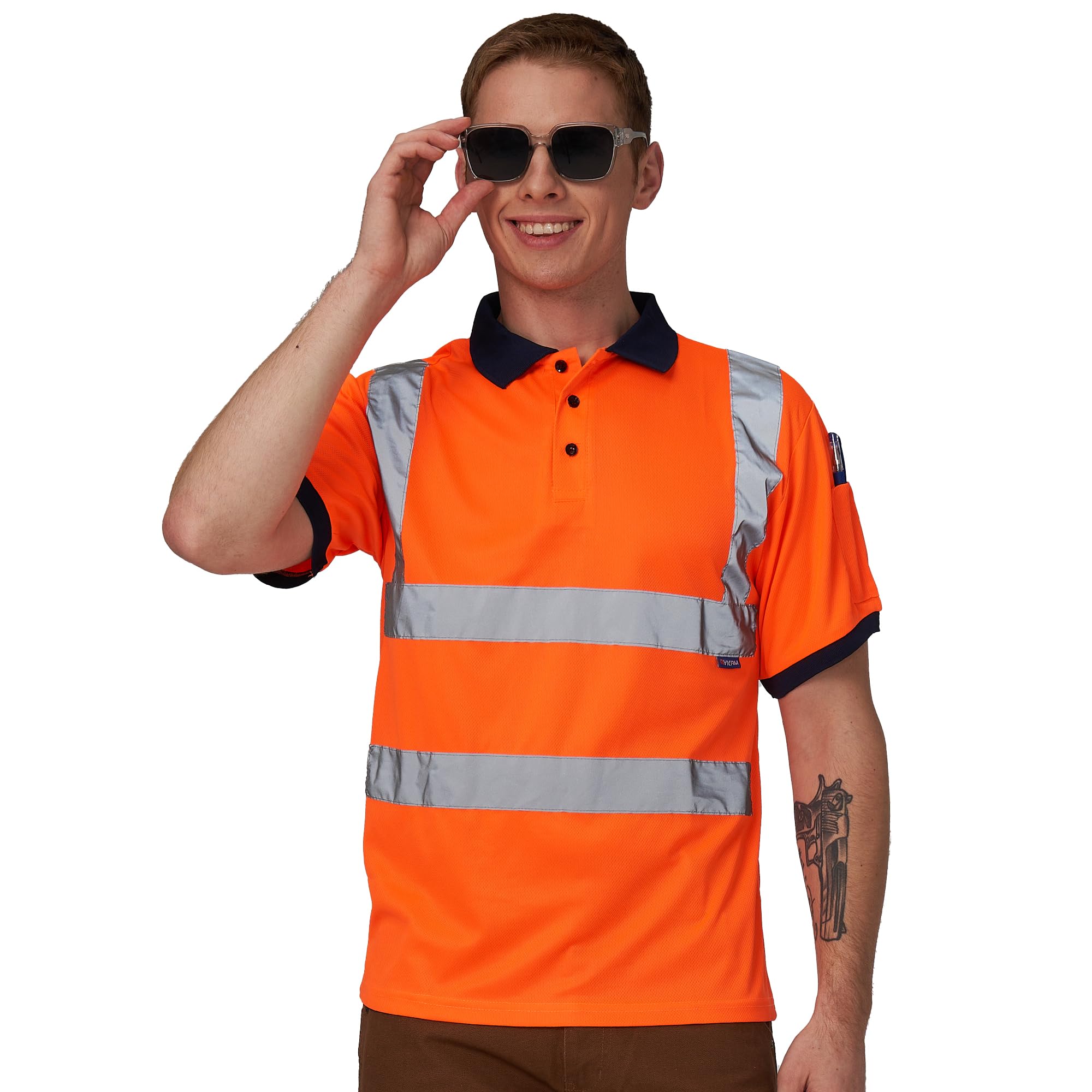 Photo 1 of A-SAFETY High Visibility Safety T Shirt Reflective Yellow Orange Short Sleeve Polo Shirt (Orange XS)