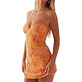JEIBKOUY Sexy Sparkly Sequin Mini Dress for Women Sleeveless Halter Open Back Strap Club Party Cocktail Bodycon Short Outfits