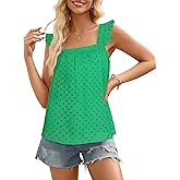Zanvylia Womens Summer Eyelet Tank Tops Square Neck Ruffle Strap Hollow Out Lace Embroidered Boho Blouses