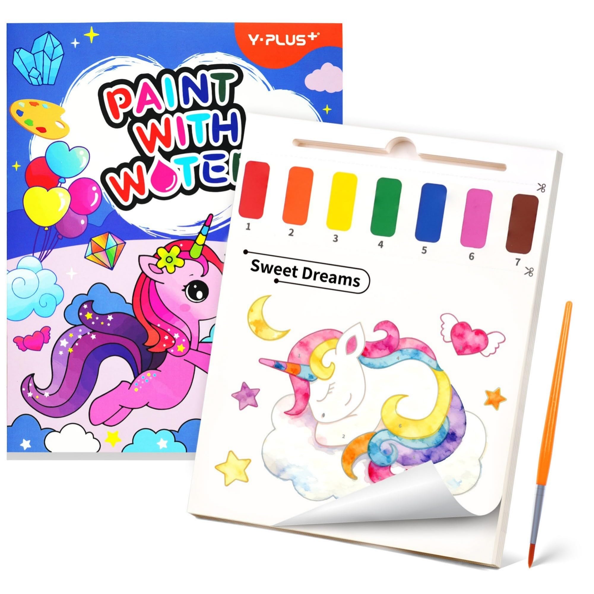 YPLUS Paint with Water Books for Toddlers, Art Craft Toys Watercolor Painting Paper for Kids Gift for Drawing with Brush - Unicorn