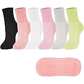 Dorobios 6pairs Grip Pilates Socks with grips for Women Crew Cotton Non Slip Grippy Socks Yoga Barre Workout Gifts