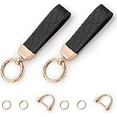 Handlive 2 Pack Leather Keychains, Car Key chains for women men, Key Fob Holder with Keyrings, Anti-Lost D-Ring