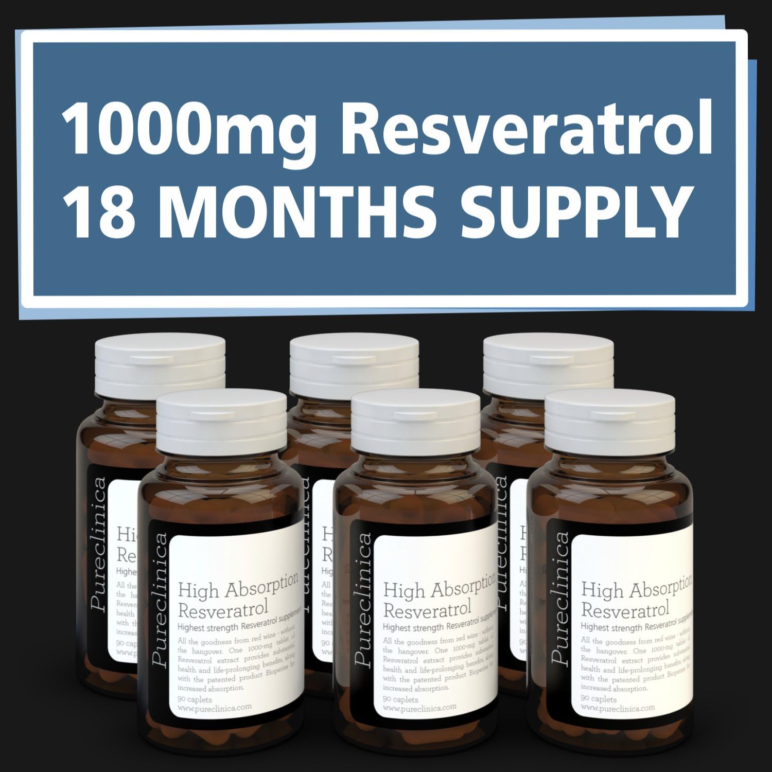1000mg Resveratrol x 540 Tablets (6 Bottles of 90-18 Months Supply) with Black Pepper Extract, 90 count (Pack of 6) - Image 3