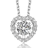 MomentWish Dancing Heart Necklace for Women, 0.5/1 Carat Dancing Moissanite Necklace for Her 925 Sterling Silver Pendant Anniversary Birthday Christmas Gift for Wife Mom Girlfriend