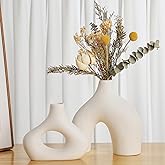 CEMABT White Ceramic Vase Set of 2 for Modern Minimalist Bohemian Decor，Round Matte Donut Vases for Pampas Grass-Perfect for 