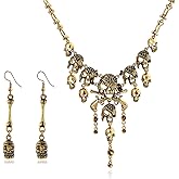 Taichell Halloween Pirate Costume Accessories for Women Pirate Necklace Earrings Set Skull Necklace Pirate Earrings Skull Tassel Charm Punk Jewelry Halloween Gifts