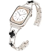 wipalor Clover Band Fit Apple Watch Bands for Women 46mm 44mm 45mm 49mm 42mm, Metal Dressy iWatch Bands for Women, Cute Bling Straps for Apple Watch Bands Series 10 9 SE 8 7 6 5 4 3 Ultra-Starlight