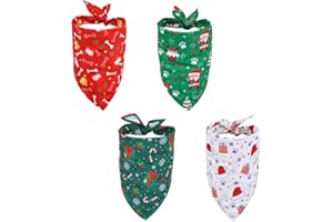 4pcs Christmas Dog Bandanas, Soft Breathable Polyester Pet Triangle Scarf with Cute Christmas Holiday Patterns for Small Medi