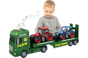 3-in-1 Farm Truck Toys for Kids Ages 3-6 – 25.6 Inch Extra-Large Inertia Semi Trailer with Lights & Sounds, Detachable Tracto