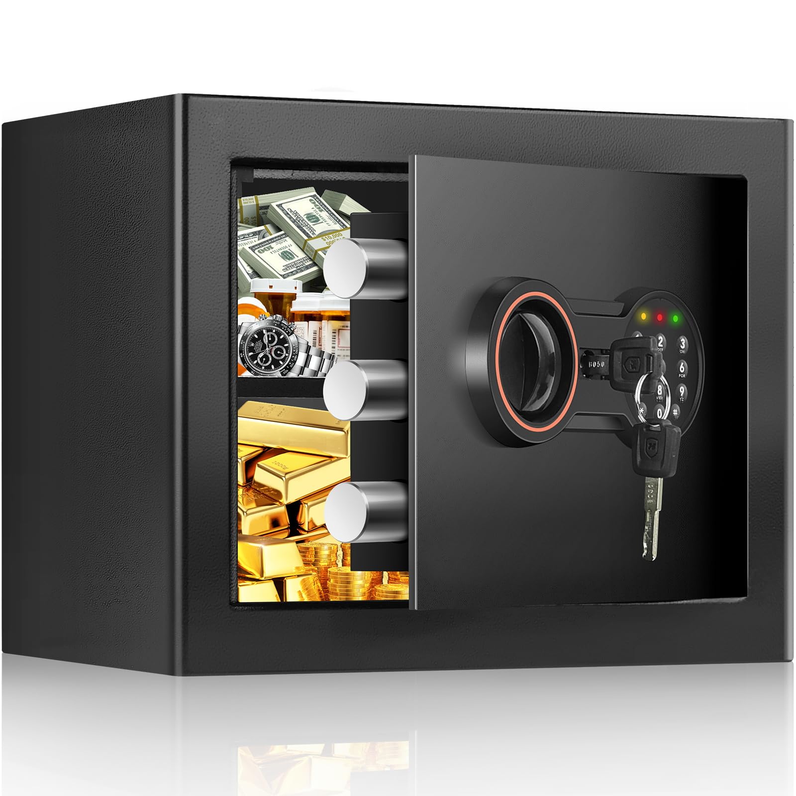 Photo 1 of 1.2 Cub Small Safe Box for Home Use, Digital Security Home Safe with Combination Lock, Removable Shelf and Alarm System, Anti-Theft Hidden Safes for Cash Medicines Valuables