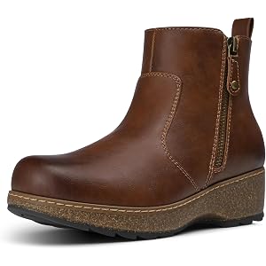 SHIBEVER Womens Ankle Boots Comfortable: Arch Support Double Zippers | Low Wedge Heel, Memory Foam Cushioned, Classic Non Sli